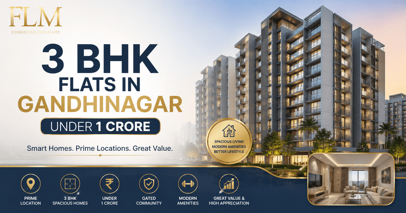 3 BHK Flats In Gandhinagar Under 1 Crore